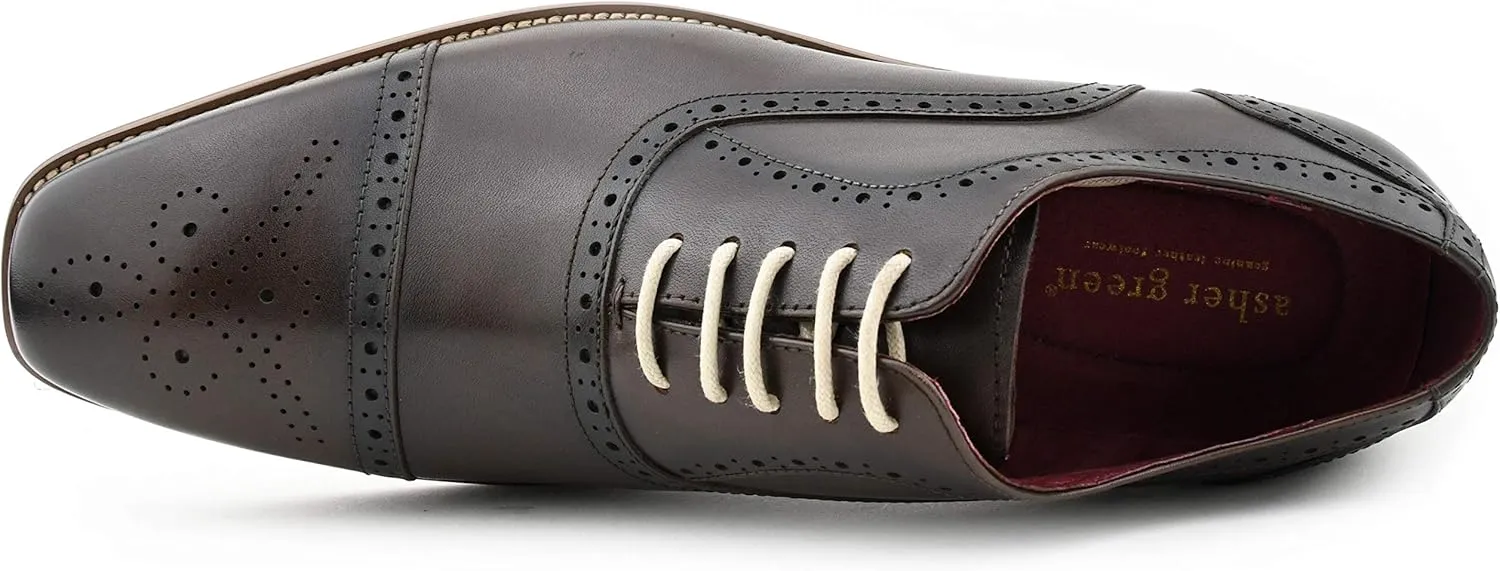 Asher Green AG114 Men's Genuine Leather Oxfords, Cap Toe, Lace Up, Brogue - Teal, Tan, Brown, Green, Grey