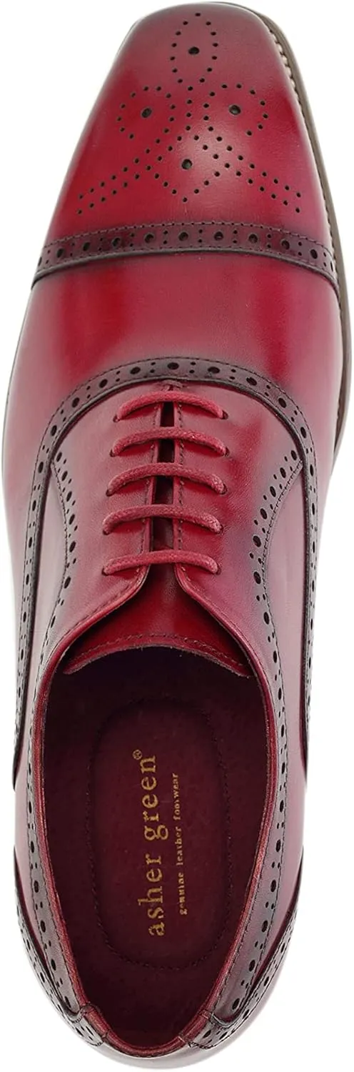 Asher Green AG114 Men's Genuine Leather Oxfords, Cap Toe, Lace Up, Brogue - Teal, Tan, Brown, Green, Grey