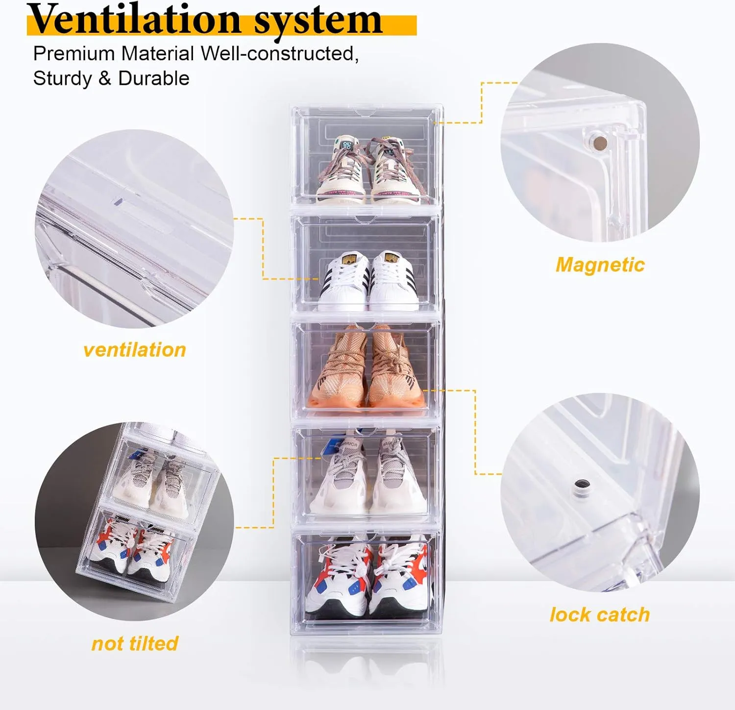 Attelite Upgraded Shoe Storage Box 9 Pack Shoe Box Clear Plastic Stackable X-Large Drop Front Shoe Box with Clear Magnetic Door,Shoe Organizer and Shoe Containers For Sneaker Display