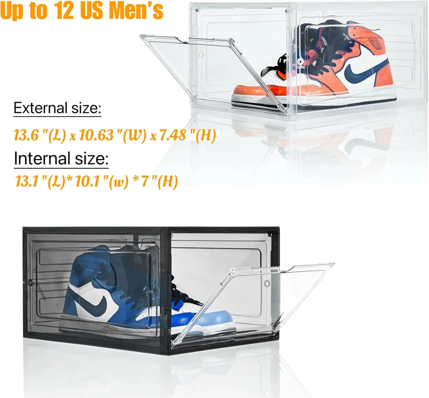 Attelite Upgraded Shoe Storage Box 9 Pack Shoe Box Clear Plastic Stackable X-Large Drop Front Shoe Box with Clear Magnetic Door,Shoe Organizer and Shoe Containers For Sneaker Display
