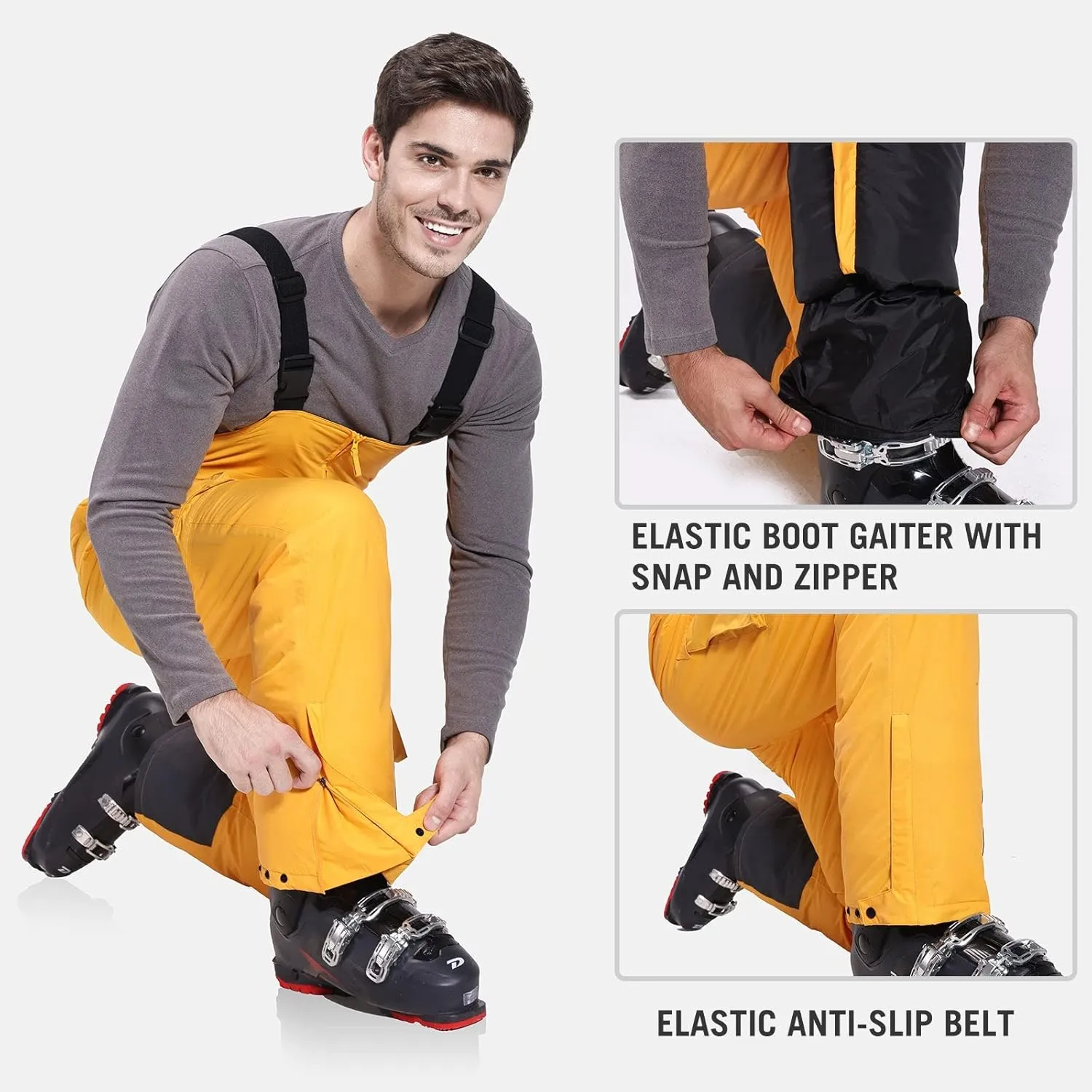baleaf Men's Ski Bibs Insulated Waterproof Coveralls Overalls Cargo Pockets Ripstops Snow Pants Warm Skiing Suits Ice Work