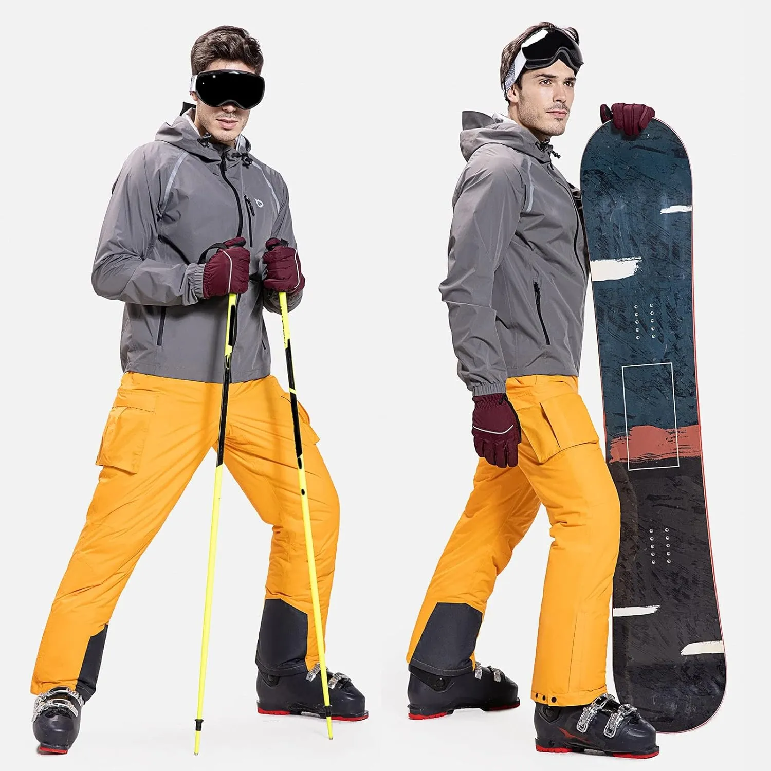 baleaf Men's Ski Bibs Insulated Waterproof Coveralls Overalls Cargo Pockets Ripstops Snow Pants Warm Skiing Suits Ice Work