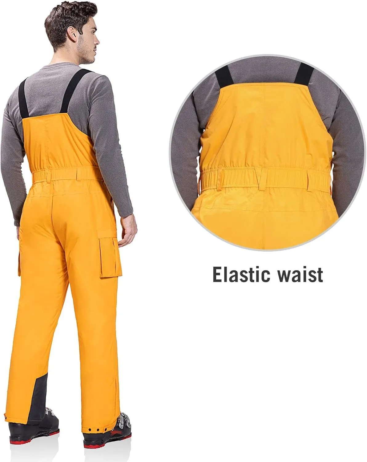 baleaf Men's Ski Bibs Insulated Waterproof Coveralls Overalls Cargo Pockets Ripstops Snow Pants Warm Skiing Suits Ice Work