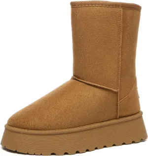 Bernal Mid-Calf Snow Boots for Women Platform Faux Fur Boots Slip-On Warm Comfortable Ankle Outdoor Shoes