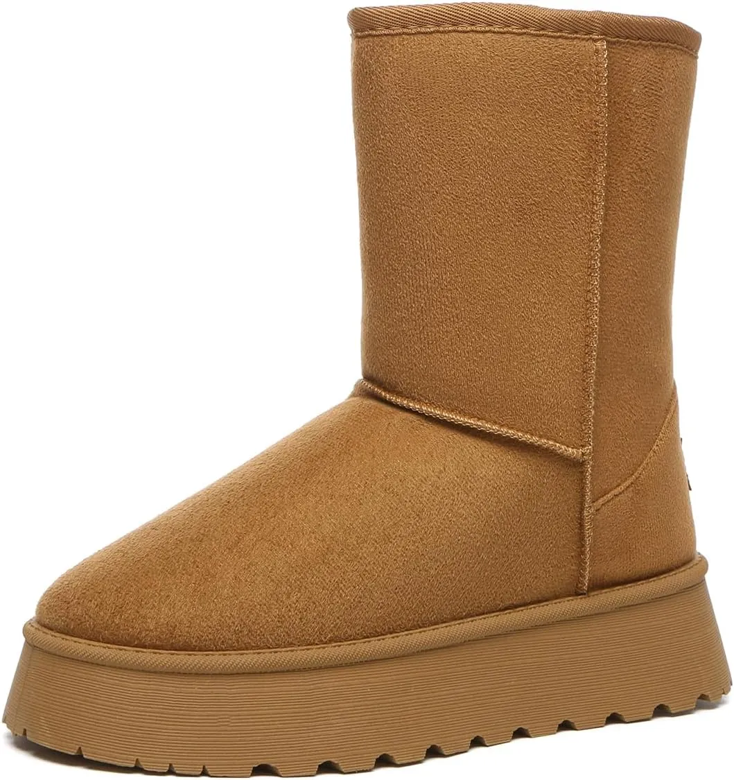 Bernal Mid-Calf Snow Boots for Women Platform Faux Fur Boots Slip-On Warm Comfortable Ankle Outdoor Shoes
