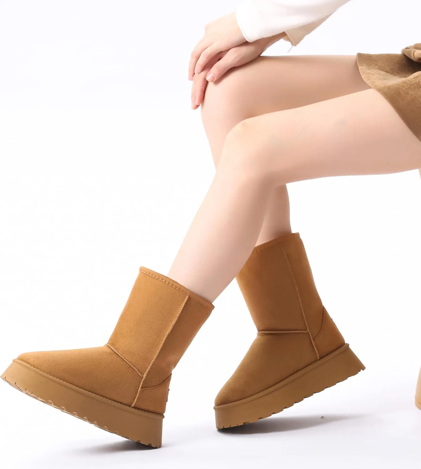 Bernal Mid-Calf Snow Boots for Women Platform Faux Fur Boots Slip-On Warm Comfortable Ankle Outdoor Shoes