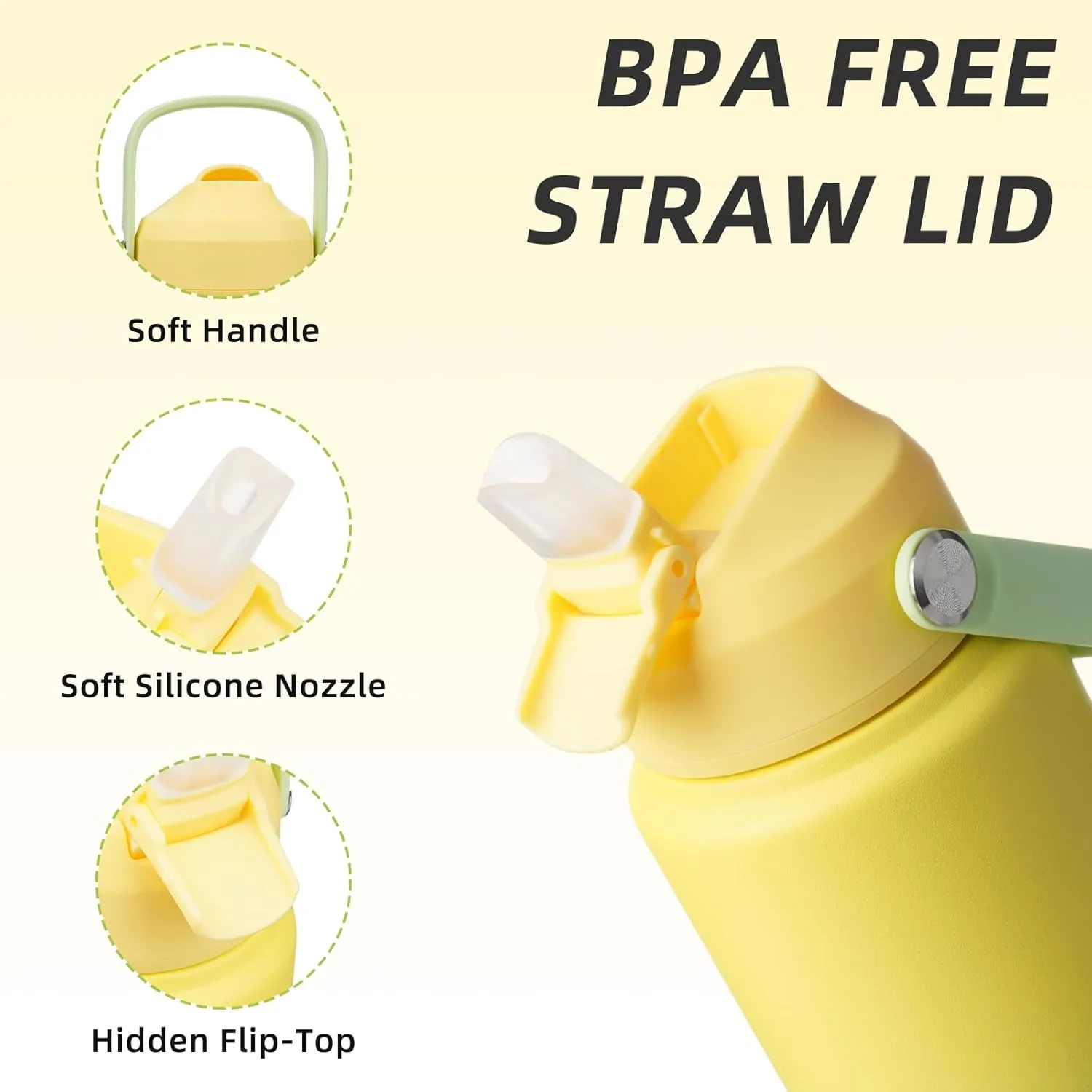 BJPKPK Water Bottle with Straw Lid, 24oz Vacuum Insulated Water Bottles, Metal Stainless Steel Thermos for Sports, Travel, BPA Free Leak Proof Thermos, Cups, Flasks, Tumblers,Fresh Green