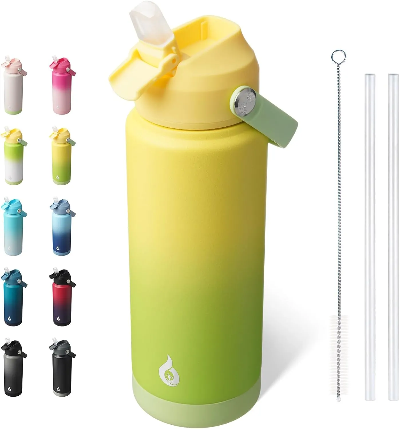 BJPKPK Water Bottle with Straw Lid, 24oz Vacuum Insulated Water Bottles, Metal Stainless Steel Thermos for Sports, Travel, BPA Free Leak Proof Thermos, Cups, Flasks, Tumblers,Fresh Green