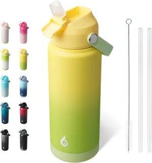 BJPKPK Water Bottle with Straw Lid, 24oz Vacuum Insulated Water Bottles, Metal Stainless Steel Thermos for Sports, Travel, BPA Free Leak Proof Thermos, Cups, Flasks, Tumblers,Fresh Green