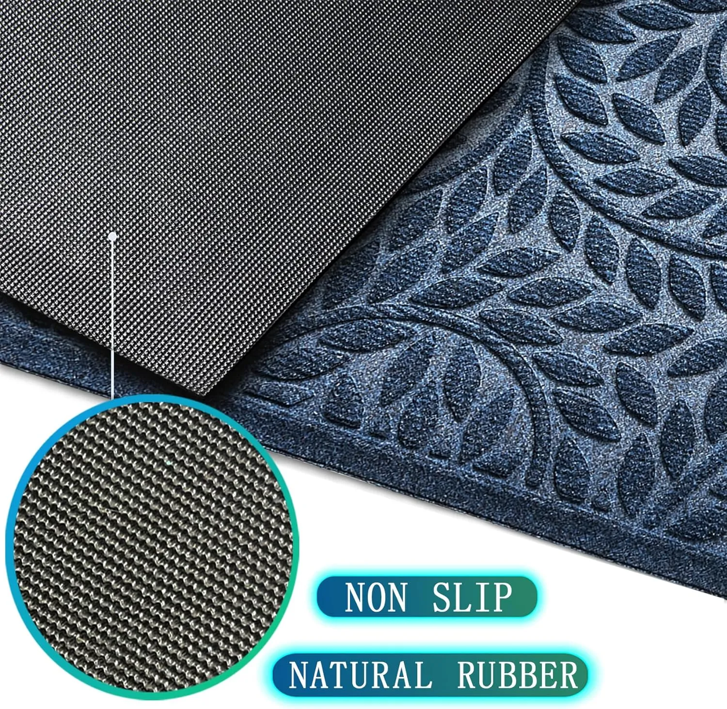 Bulijojo Front Door Mat Outdoor Entrance,Durable Heavy Duty Welcome Mat,Thick Absorbent Natural Rubber Non Slip Mat,Welcome Entryway Rug Blue 17"x30"