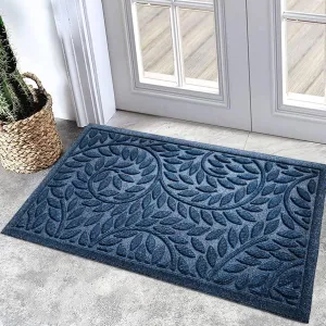 Bulijojo Front Door Mat Outdoor Entrance,Durable Heavy Duty Welcome Mat,Thick Absorbent Natural Rubber Non Slip Mat,Welcome Entryway Rug Blue 17"x30"