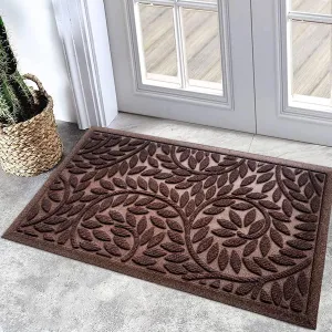 Bulijojo Front Door Mat Outdoor Entrance,Durable Heavy Duty Welcome Mat,Thick Absorbent Natural Rubber Non Slip Mat,Welcome Entryway Rug Brown 17"x30"
