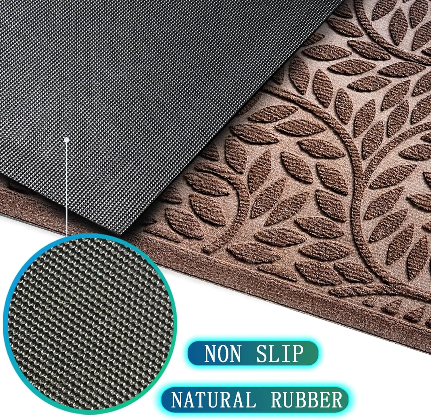 Bulijojo Front Door Mat Outdoor Entrance,Durable Heavy Duty Welcome Mat,Thick Absorbent Natural Rubber Non Slip Mat,Welcome Entryway Rug Brown 17"x30"