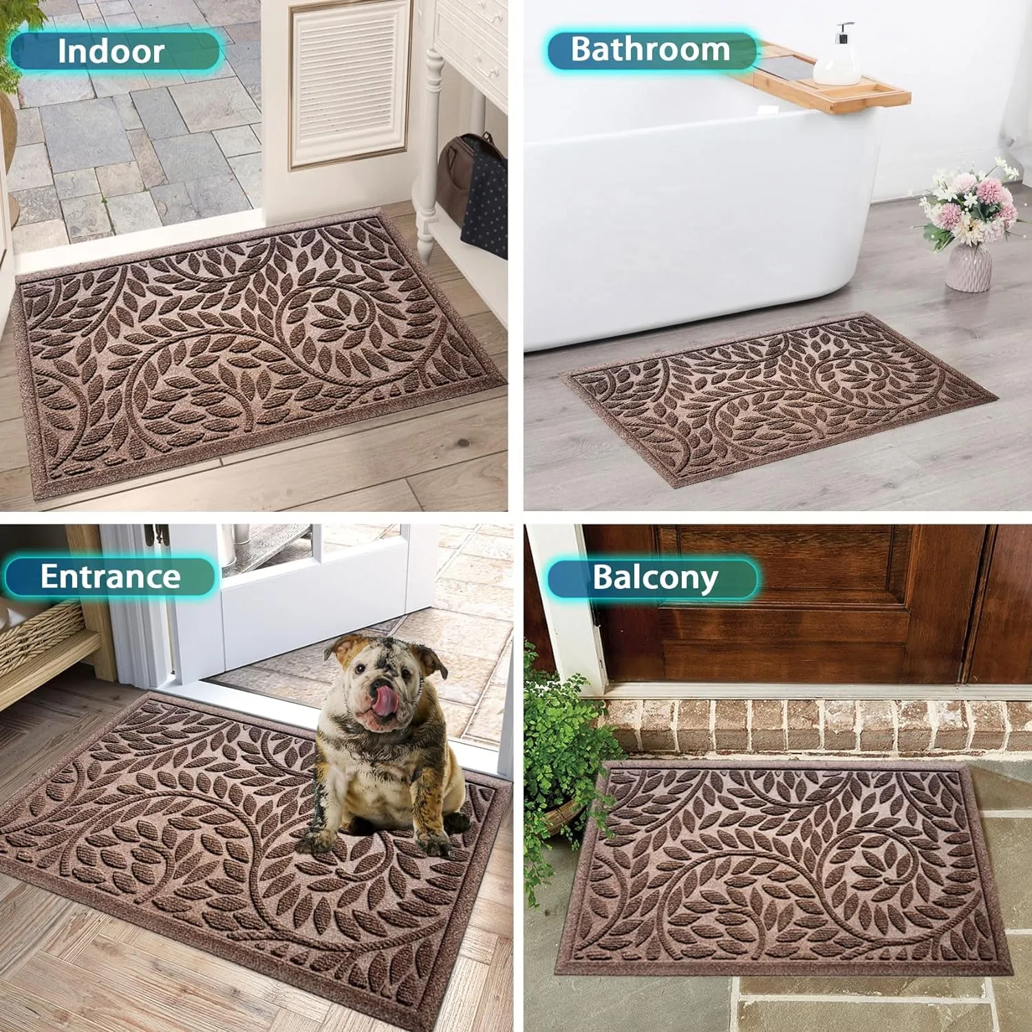 Bulijojo Front Door Mat Outdoor Entrance,Durable Heavy Duty Welcome Mat,Thick Absorbent Natural Rubber Non Slip Mat,Welcome Entryway Rug Brown 17"x30"