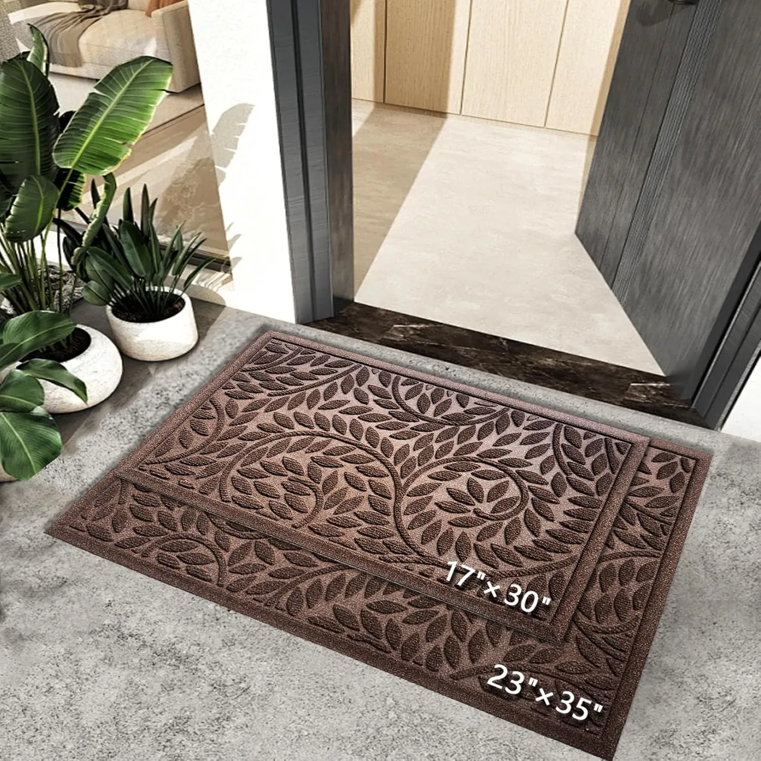 Bulijojo Front Door Mat Outdoor Entrance,Durable Heavy Duty Welcome Mat,Thick Absorbent Natural Rubber Non Slip Mat,Welcome Entryway Rug Brown 17"x30"