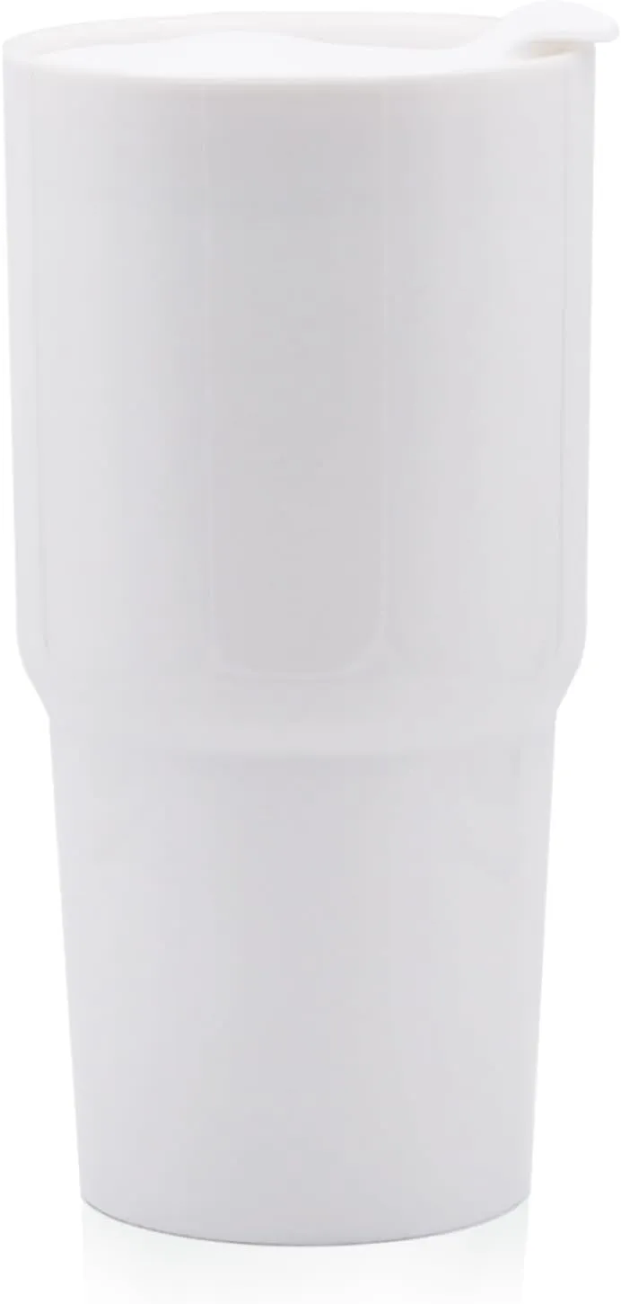 Ceramic Double Wall Insulated Travel Coffee Cup with Slider Lid & Silicone Boot, 16 fl.oz Grande Mug (Glossy White)