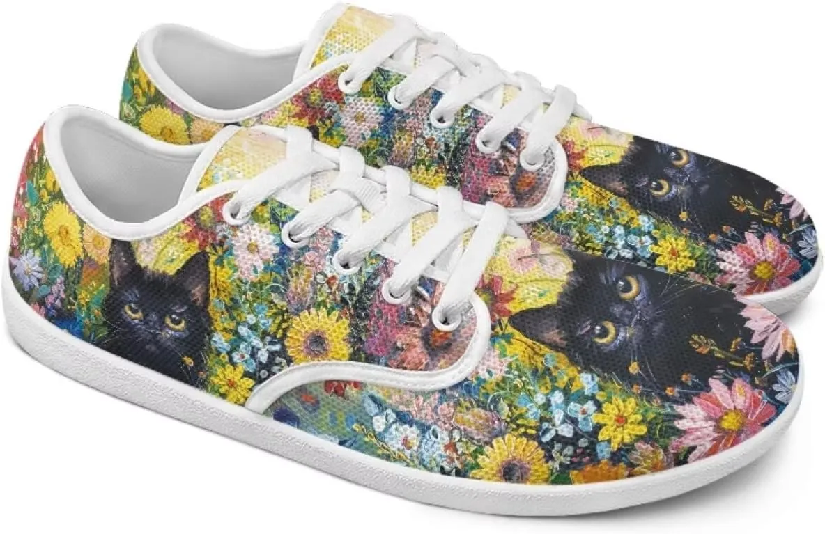 chaqlin Womens Fitness Shoes Non Slip Cat Pattern Low Top Athletic Sneaker Casual Flat Walking Running Tennis Shoe