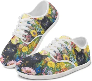 chaqlin Womens Fitness Shoes Non Slip Cat Pattern Low Top Athletic Sneaker Casual Flat Walking Running Tennis Shoe