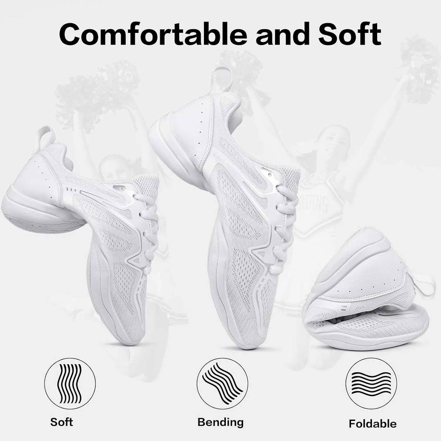 Cheer Shoes for Youth Girls White Cheerleading Athletic Dance Shoes Tennis Sneakers for Competition Sport Training
