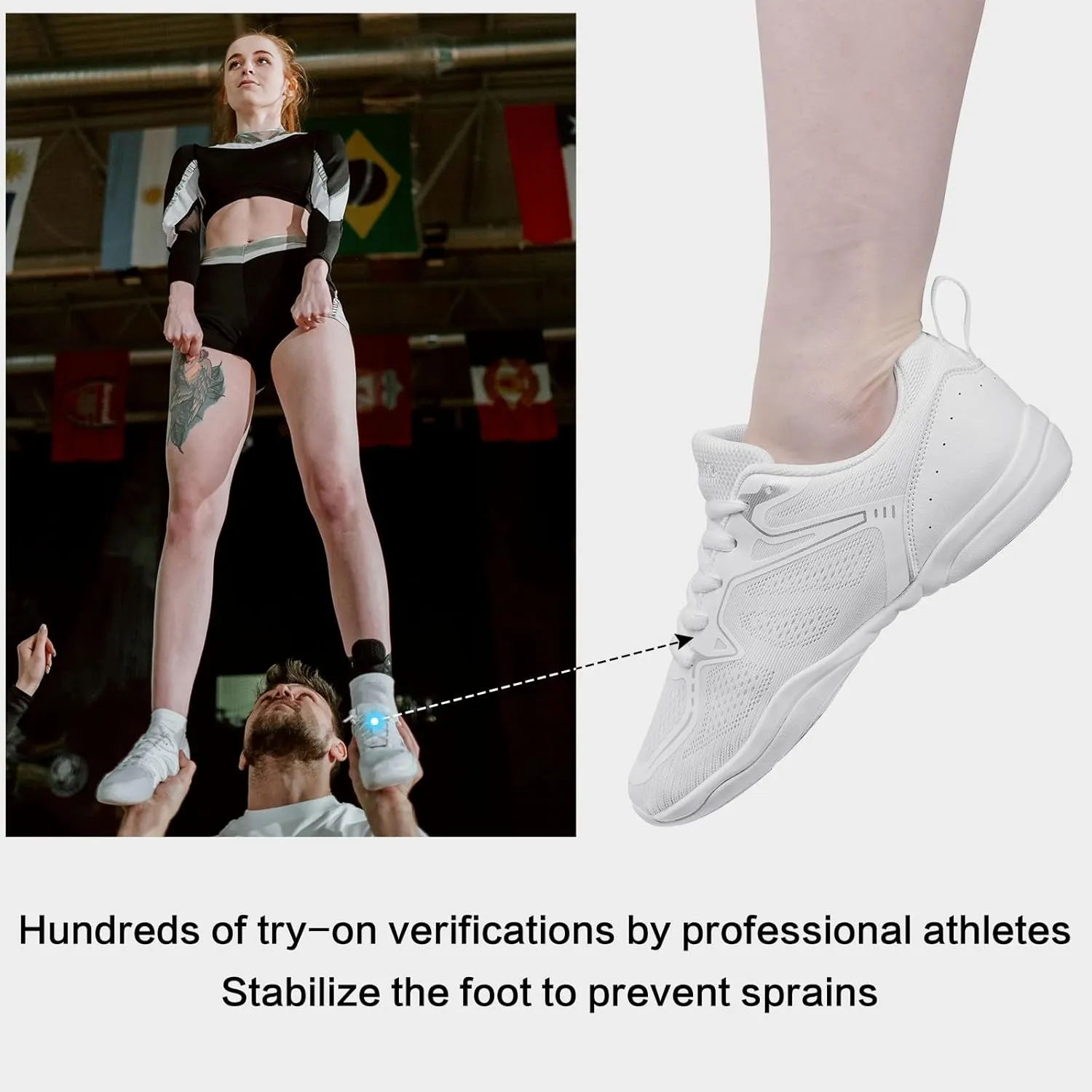 Cheer Shoes for Youth Girls White Cheerleading Athletic Dance Shoes Tennis Sneakers for Competition Sport Training
