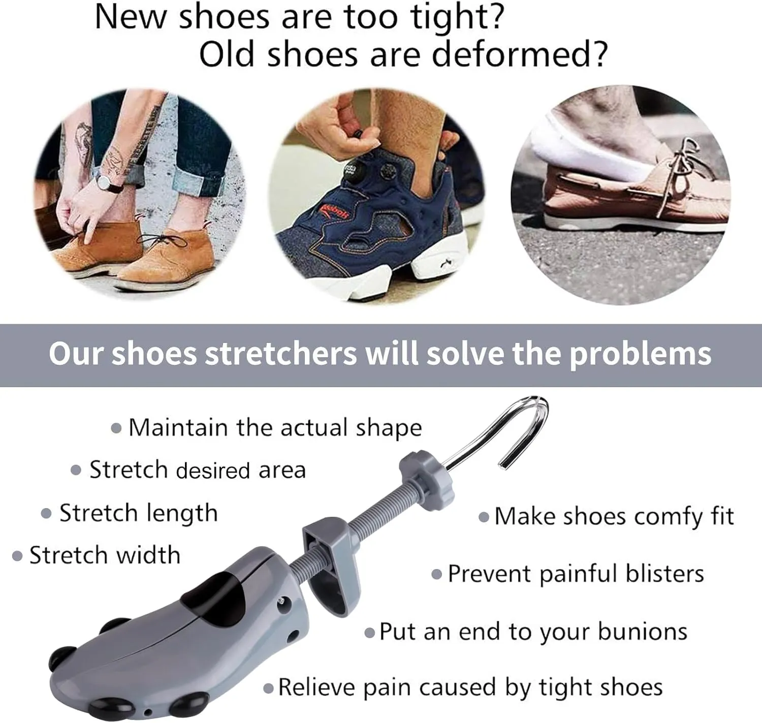 CHERAINTI Shoe Stretcher for Women Men, Stretch Length and Width for Wide Feet Adjustable, Shoe Tree Expander Widener