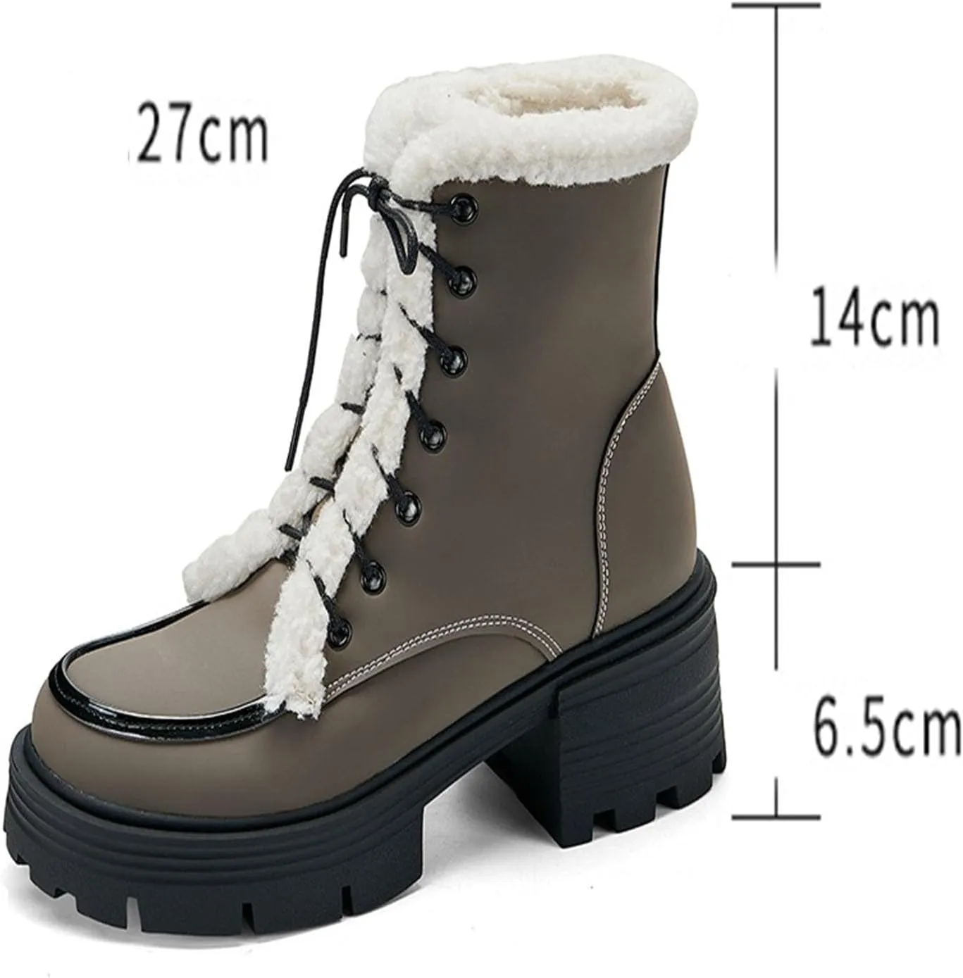 Chunky Low Heel Velvet Ankle Boots, Side Zip Lace Up Snow Boots Outdoor Sports Boots Raw Edge Patent Leather Matte Stain-Resistant Fashion Boots