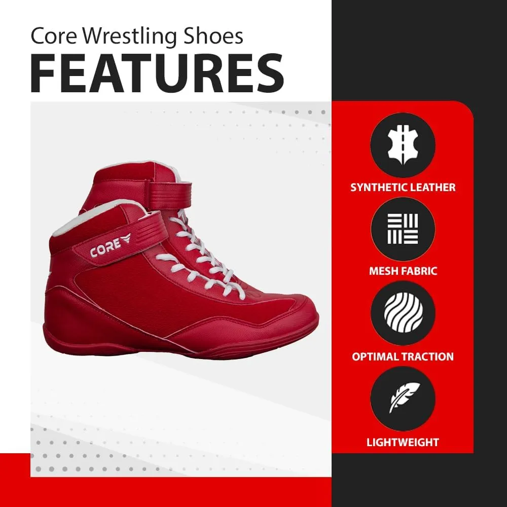 CORE Wrestling Shoes – High Traction Wrestling Shoes for Men, Women, Youth & Kids - Durable Shoes for Wrestling, Boxing, Weightlifting & Bodybuilding – Combat Sports Footwear, Lightweight Gym Shoes