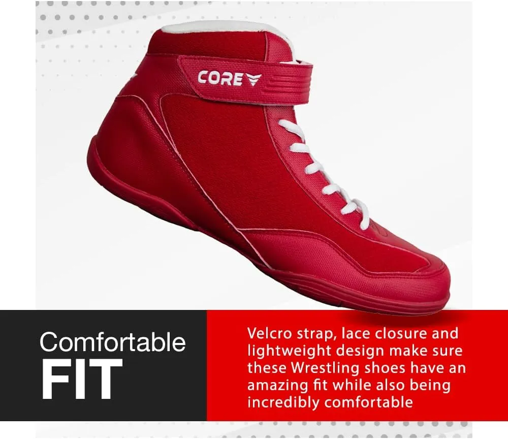 CORE Wrestling Shoes – High Traction Wrestling Shoes for Men, Women, Youth & Kids - Durable Shoes for Wrestling, Boxing, Weightlifting & Bodybuilding – Combat Sports Footwear, Lightweight Gym Shoes