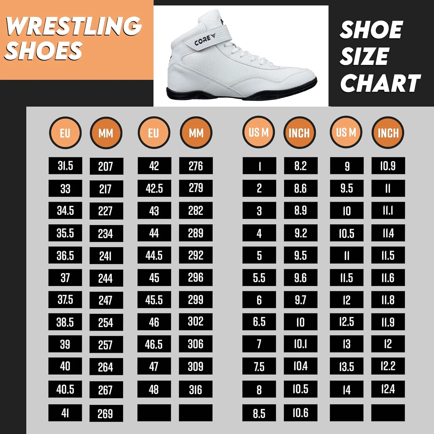 CORE Wrestling Shoes – High Traction Wrestling Shoes for Men, Women, Youth & Kids - Durable Shoes for Wrestling, Boxing, Weightlifting & Bodybuilding – Combat Sports Footwear, Lightweight Gym Shoes