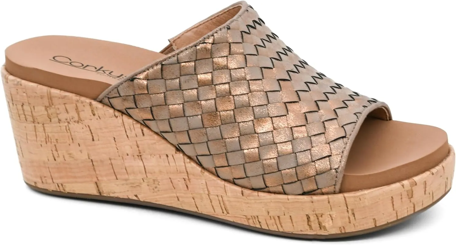 Corkys Footwear Women's Wine And Dine 2.5-Inch Wedge Sandal - With A Woven Upper, Cork Platform, Slip-On Design, and Corkys Soft EVA Insoles For All Day Wear