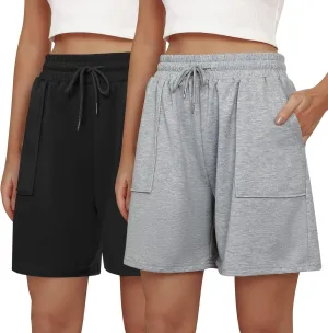 Cowasto Womens Cotton Sweat Shorts Casual Summer Loose Athletic Short Drawstring Waist Lounge Running Shorts with Pockets