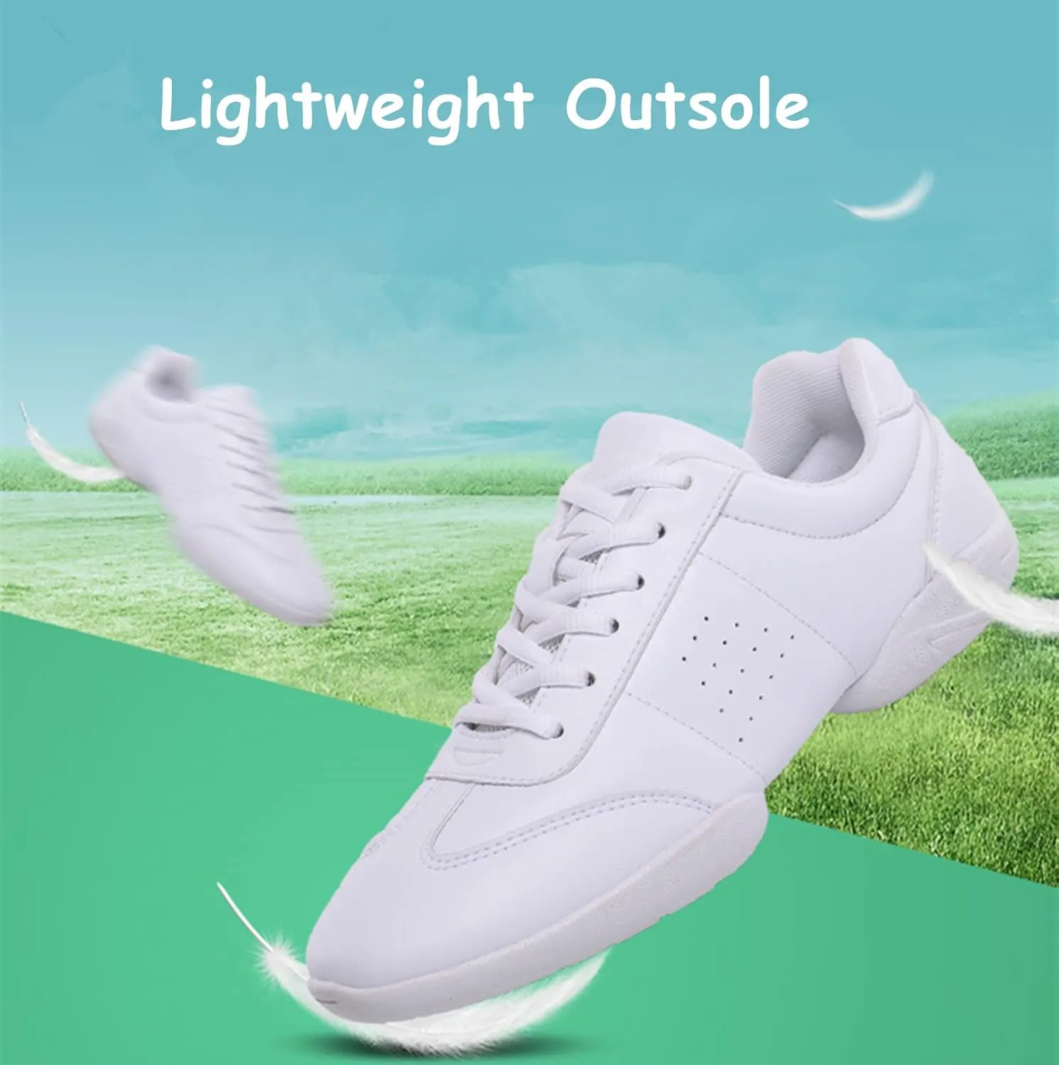 DADAWEN Adult & Youth White Cheerleading Shoes Sport Training Tennis Sneakers Competition Cheer Shoes