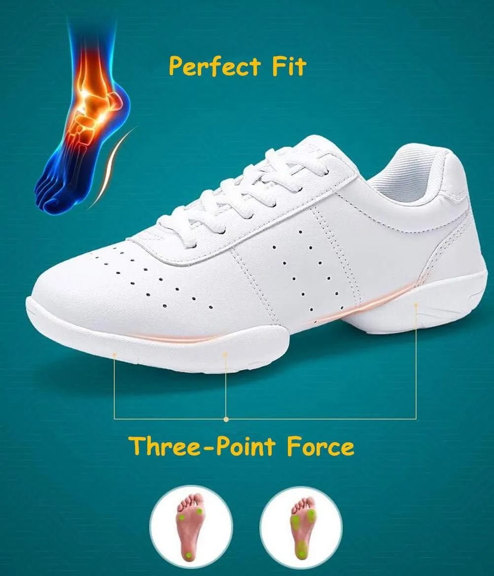 DADAWEN Adult & Youth White Cheerleading Shoes Sport Training Tennis Sneakers Competition Cheer Shoes