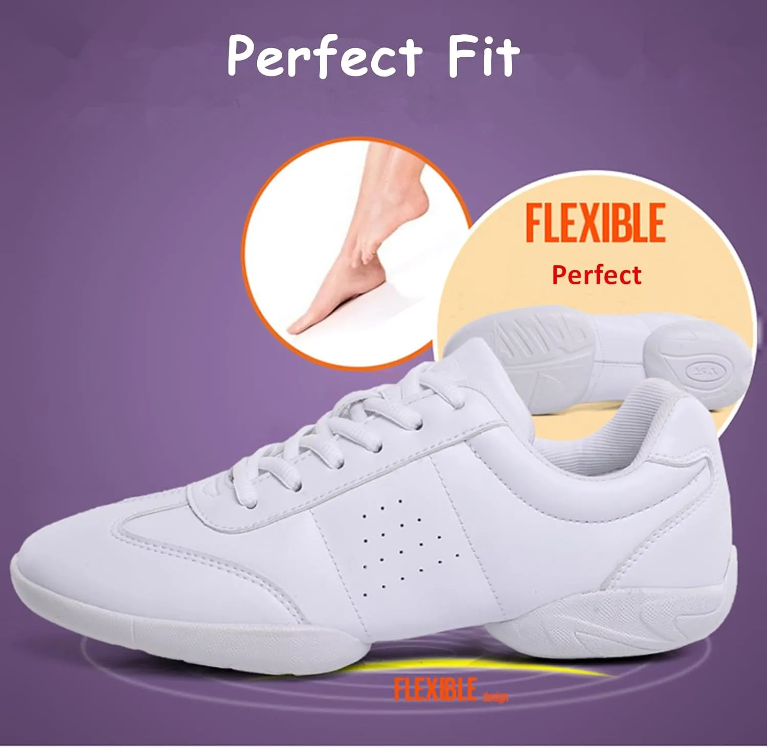 DADAWEN Adult & Youth White Cheerleading Shoes Sport Training Tennis Sneakers Competition Cheer Shoes