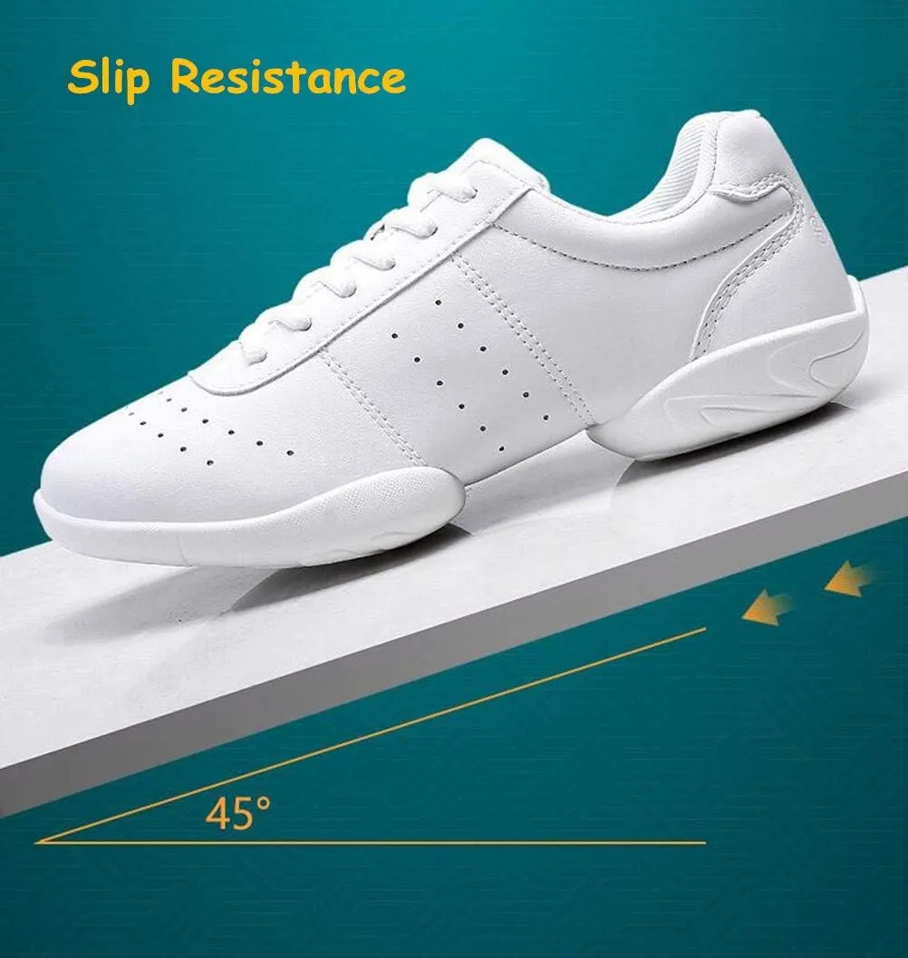 DADAWEN Adult & Youth White Cheerleading Shoes Sport Training Tennis Sneakers Competition Cheer Shoes