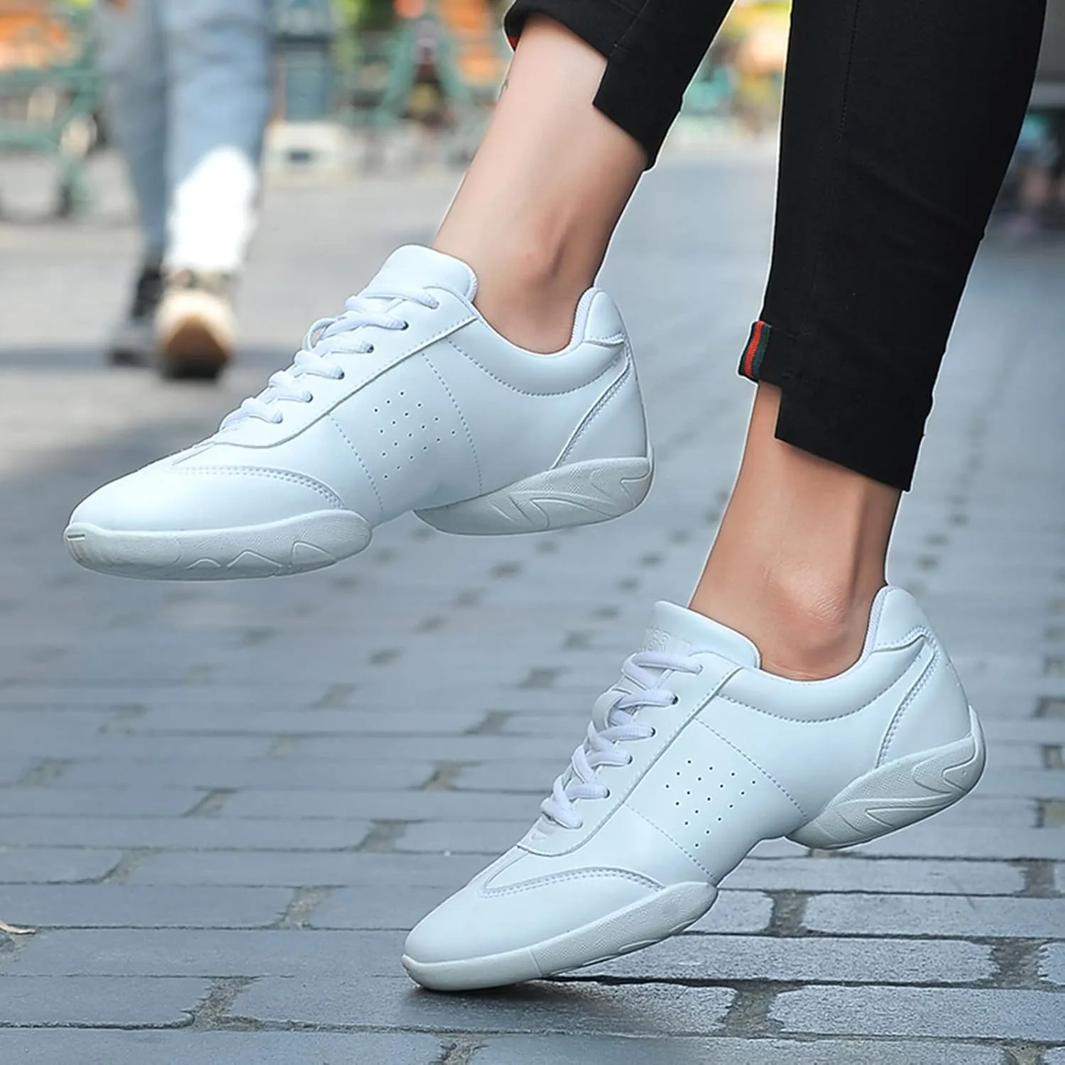 DADAWEN Adult & Youth White Cheerleading Shoes Sport Training Tennis Sneakers Competition Cheer Shoes