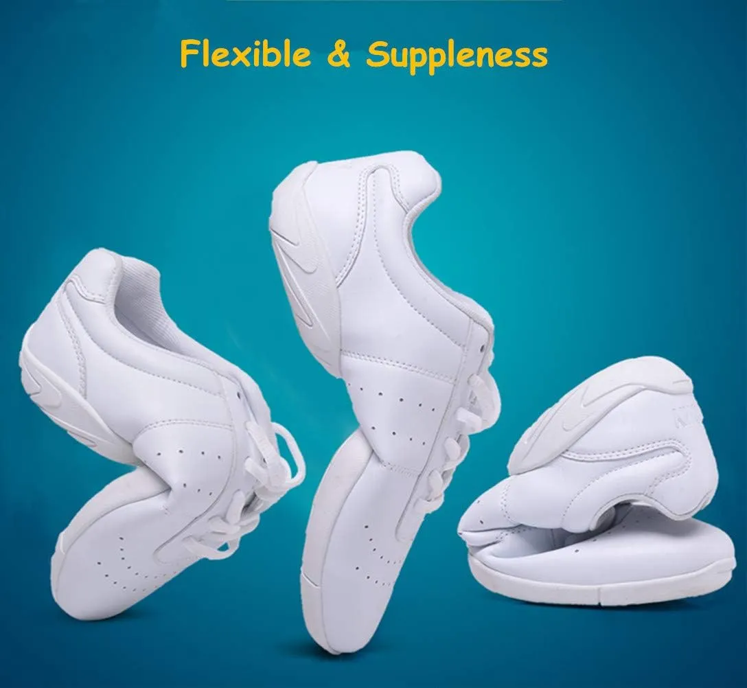DADAWEN Adult & Youth White Cheerleading Shoes Sport Training Tennis Sneakers Competition Cheer Shoes