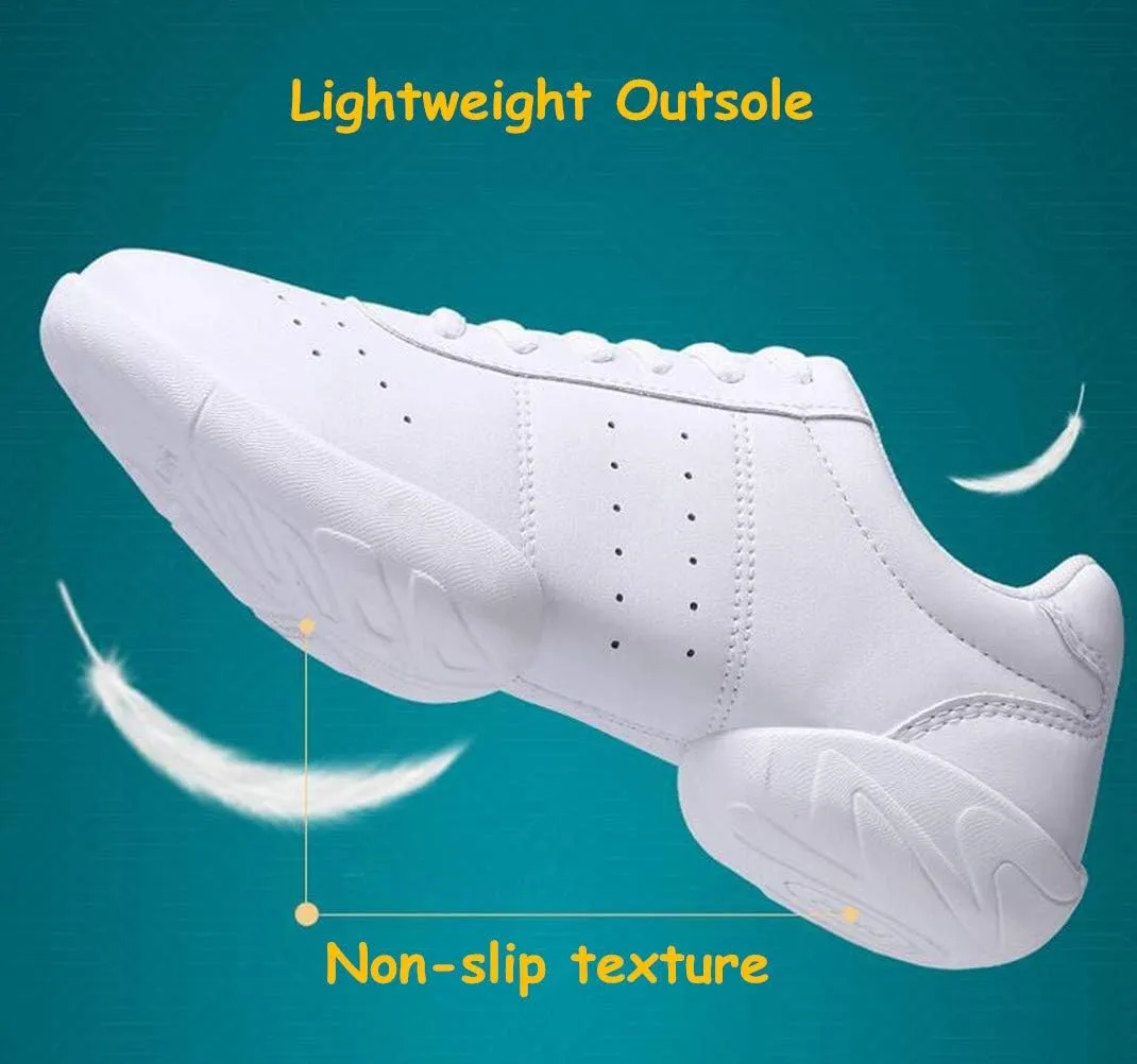 DADAWEN Adult & Youth White Cheerleading Shoes Sport Training Tennis Sneakers Competition Cheer Shoes