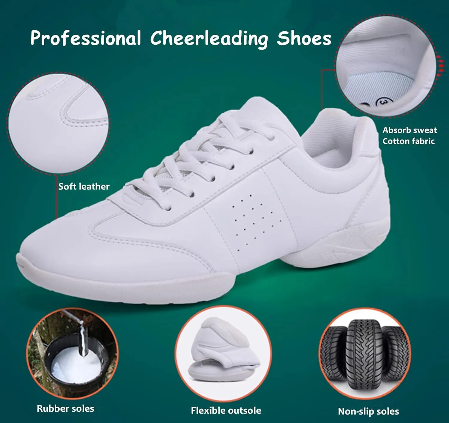 DADAWEN Adult & Youth White Cheerleading Shoes Sport Training Tennis Sneakers Competition Cheer Shoes