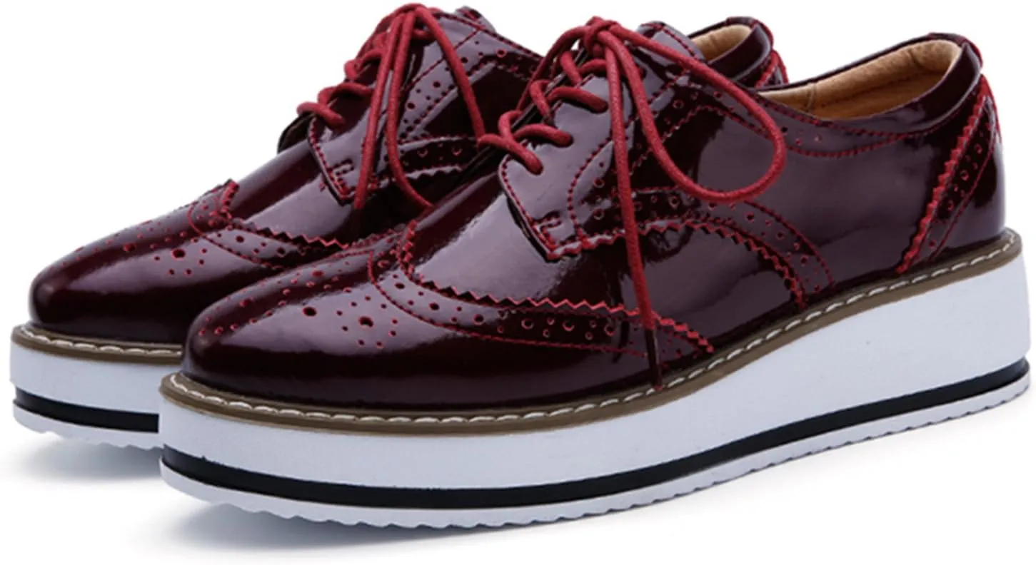 DADAWEN Women's Platform Lace-Up Wingtips Square Toe Oxfords Shoe