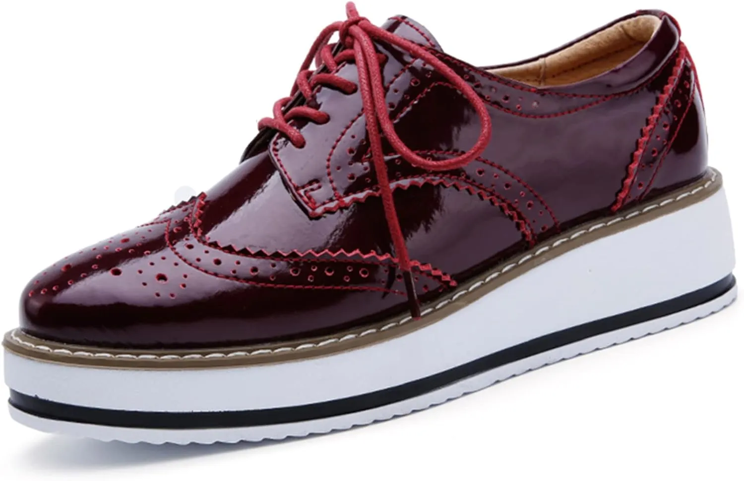DADAWEN Women's Platform Lace-Up Wingtips Square Toe Oxfords Shoe
