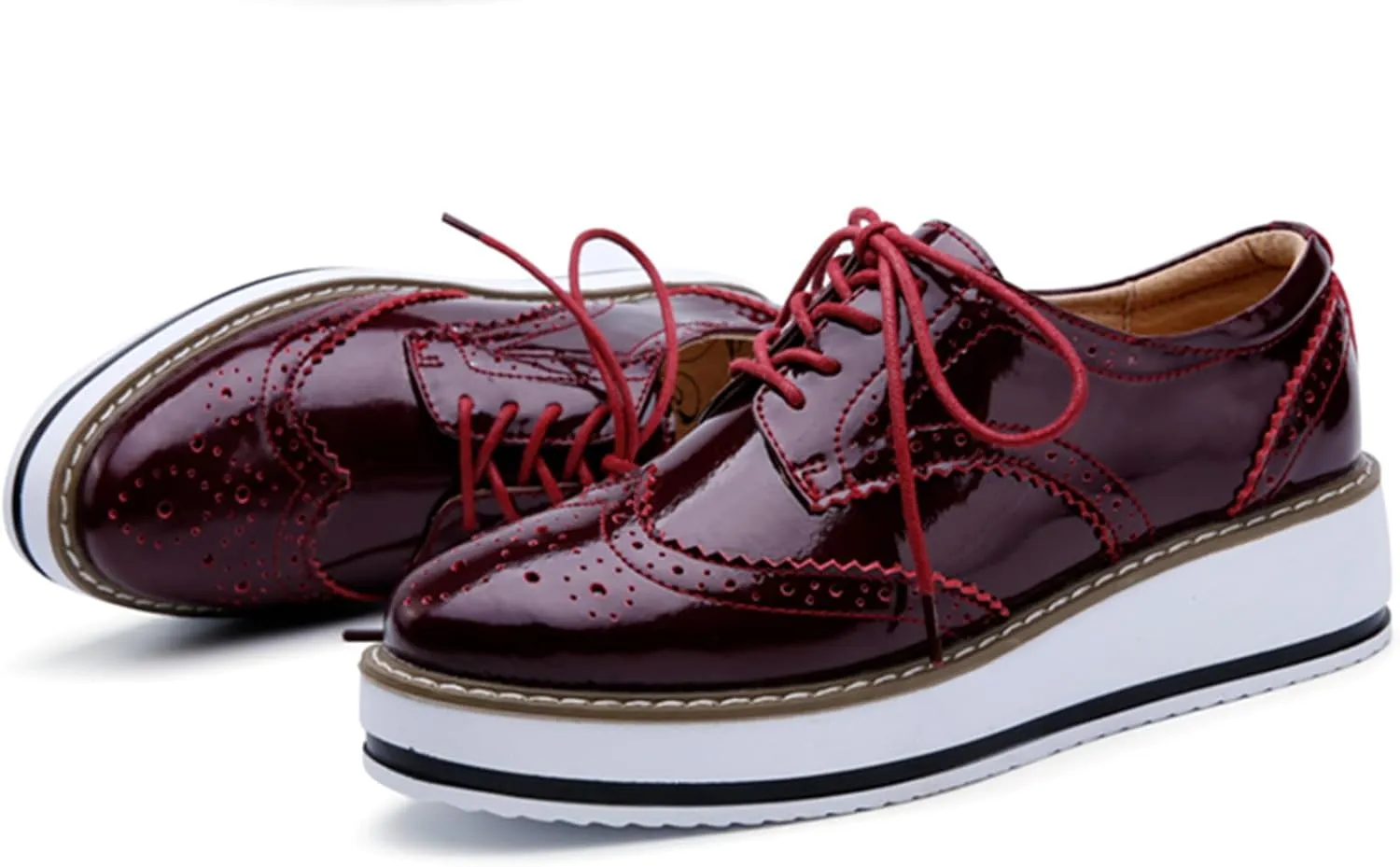 DADAWEN Women's Platform Lace-Up Wingtips Square Toe Oxfords Shoe