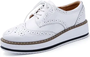 DADAWEN Women's Platform Lace-Up Wingtips Square Toe Oxfords Shoe
