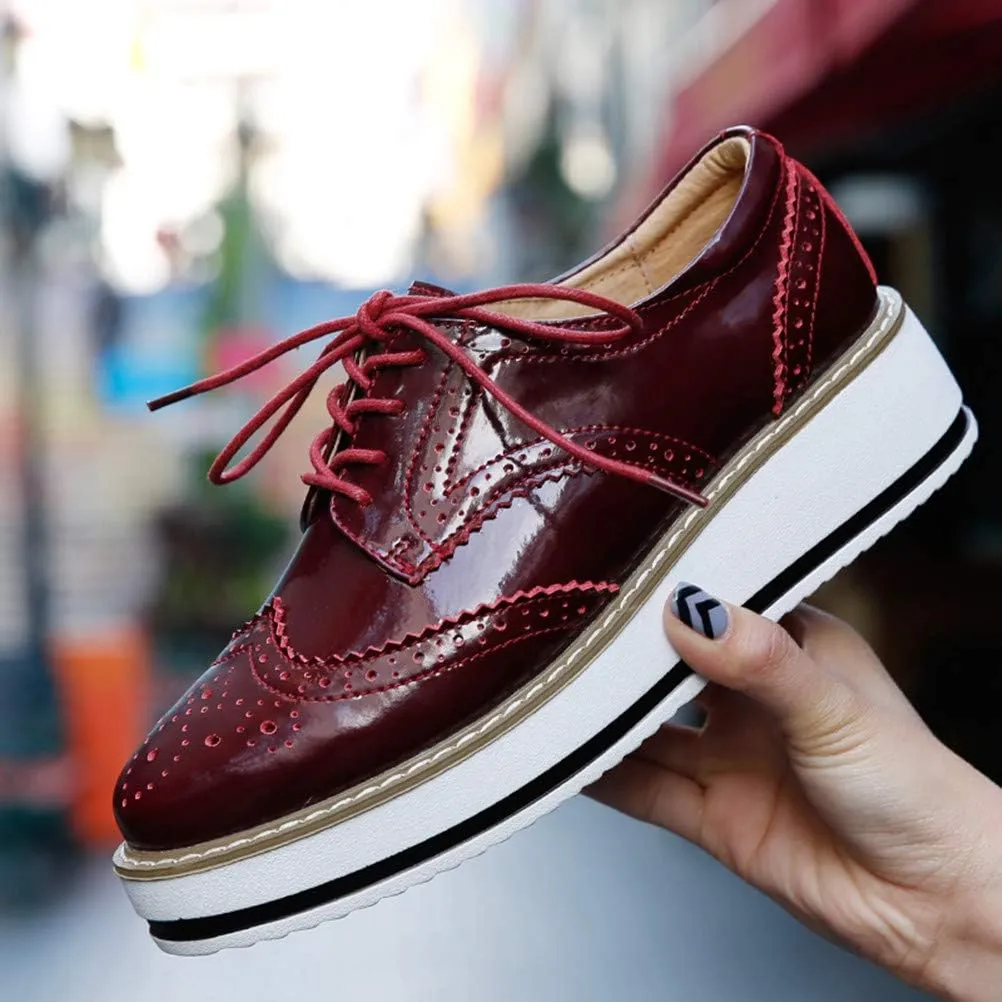 DADAWEN Women's Platform Lace-Up Wingtips Square Toe Oxfords Shoe