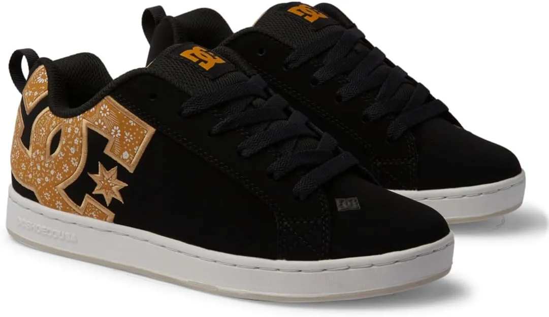 DC Shoes Court Graffik Womens Skate Trainers in Black Gold - 10 US