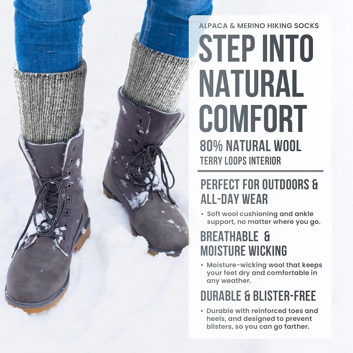 Desert Breeze Distributing Wildside Wool - The Mountaineer Alpaca and Merino Wool Boot Socks for Men and Women - Sizes S-XL