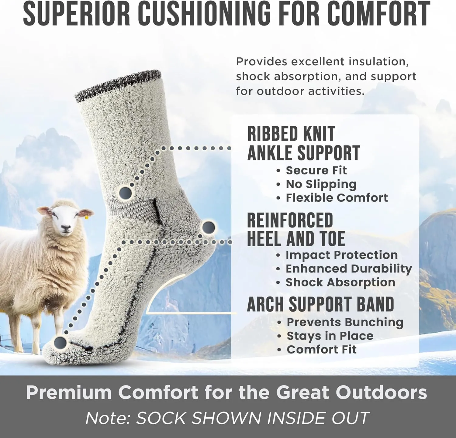 Desert Breeze Distributing Wildside Wool - The Mountaineer Alpaca and Merino Wool Boot Socks for Men and Women - Sizes S-XL