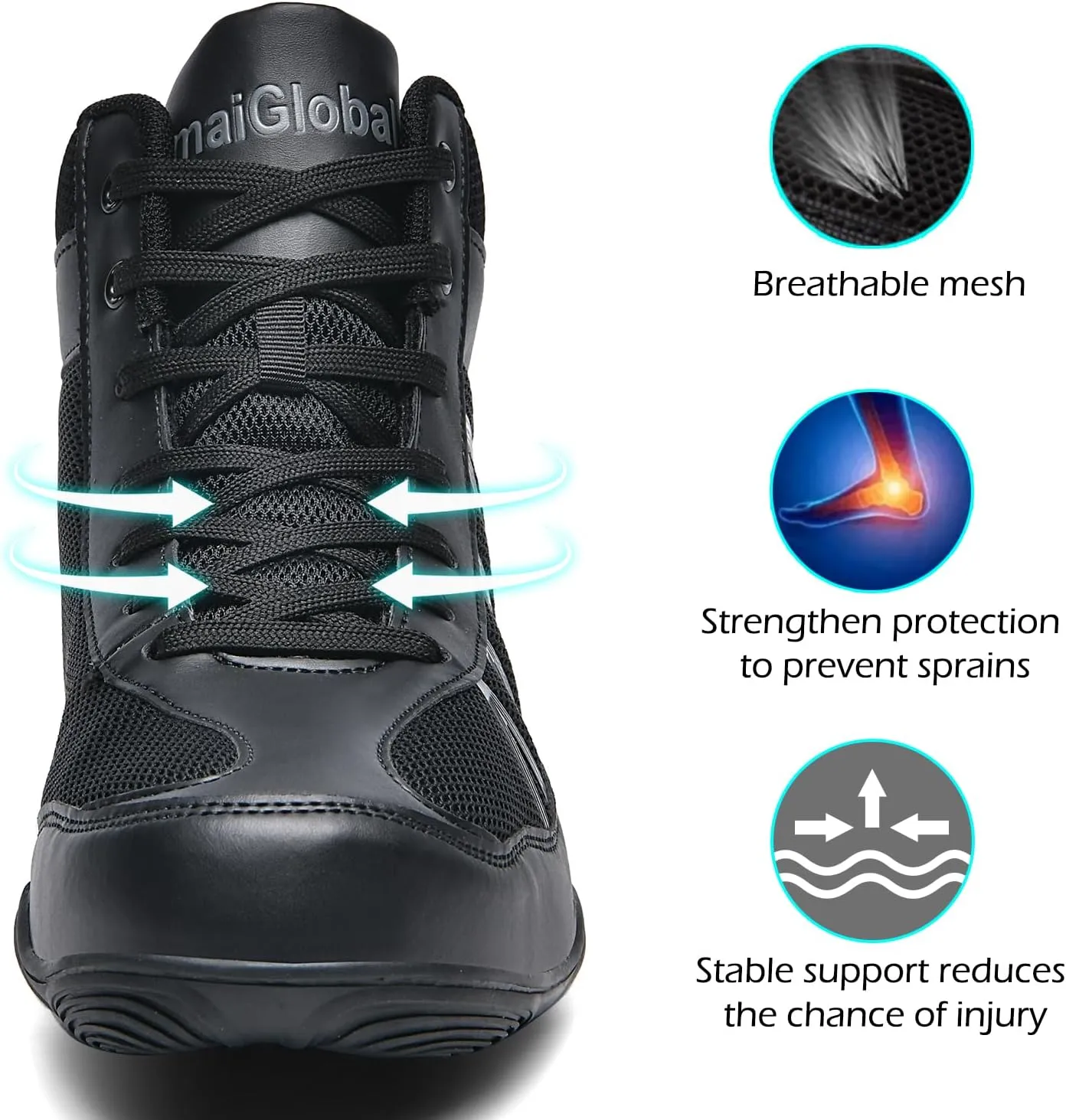 DimaiGlobal Men's Wrestling Shoe Boxing Shoes Zero Drop Sole High Top Fighting Shoes Fitness Sneaker Taekwondo Karate Martial Arts Weightlifting Training Shoes