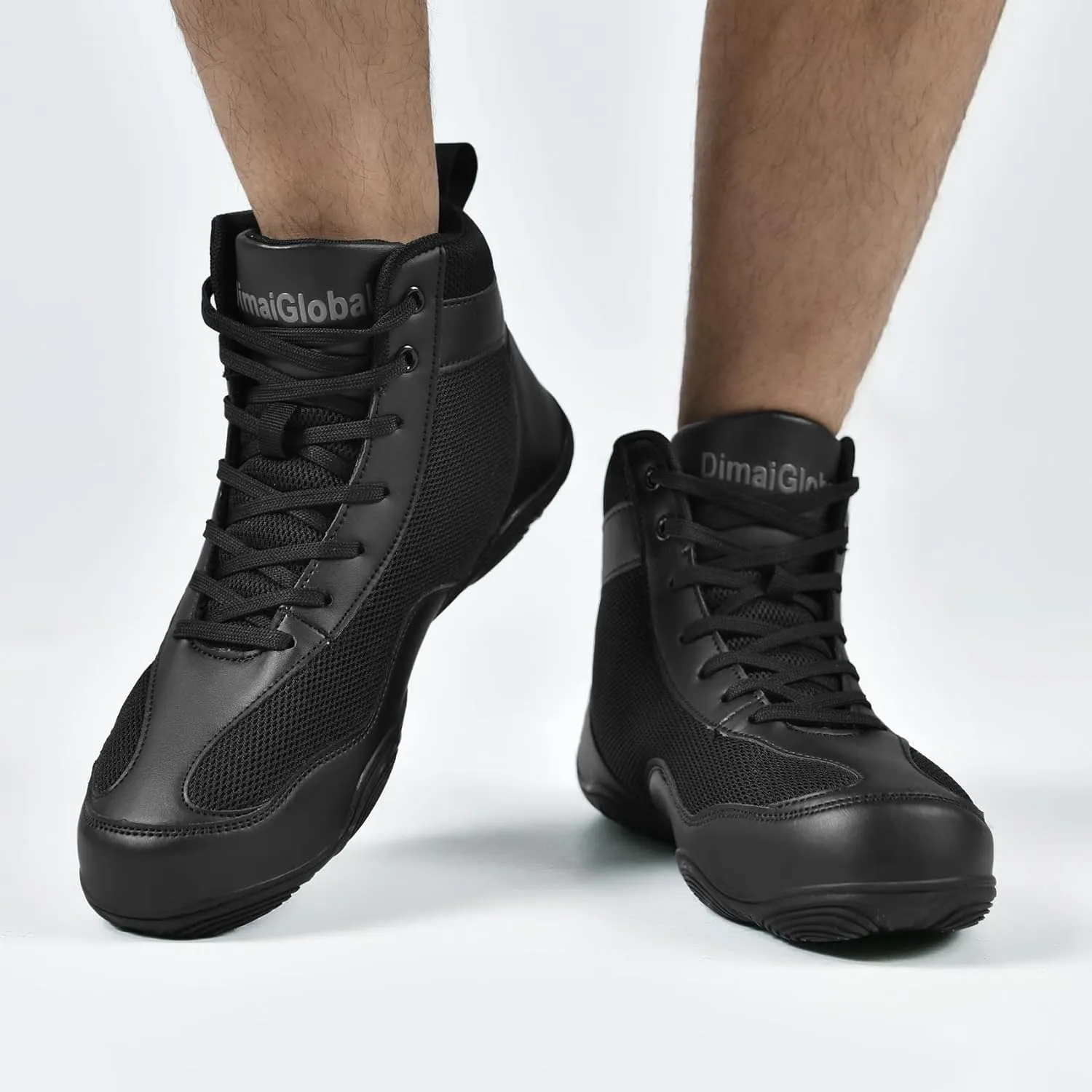 DimaiGlobal Men's Wrestling Shoe Boxing Shoes Zero Drop Sole High Top Fighting Shoes Fitness Sneaker Taekwondo Karate Martial Arts Weightlifting Training Shoes