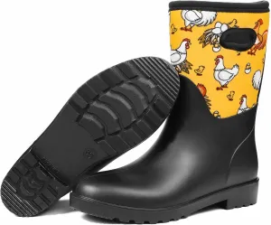 DKSUKO Women Rain Boots Waterproof,Rubber Tall Pull on Insulated Snow Mud Shoes